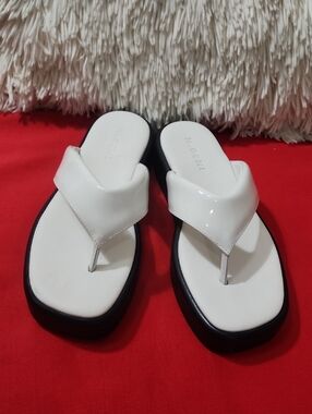 M. Gemi White Platform Thong Sandals with Black Sole